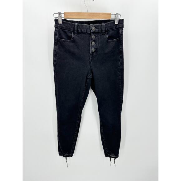 American Eagle Jeans Women 4 SHORT Black Curvy Hi Rise Jegging Crop Button Fly - Picture 1 of 10
